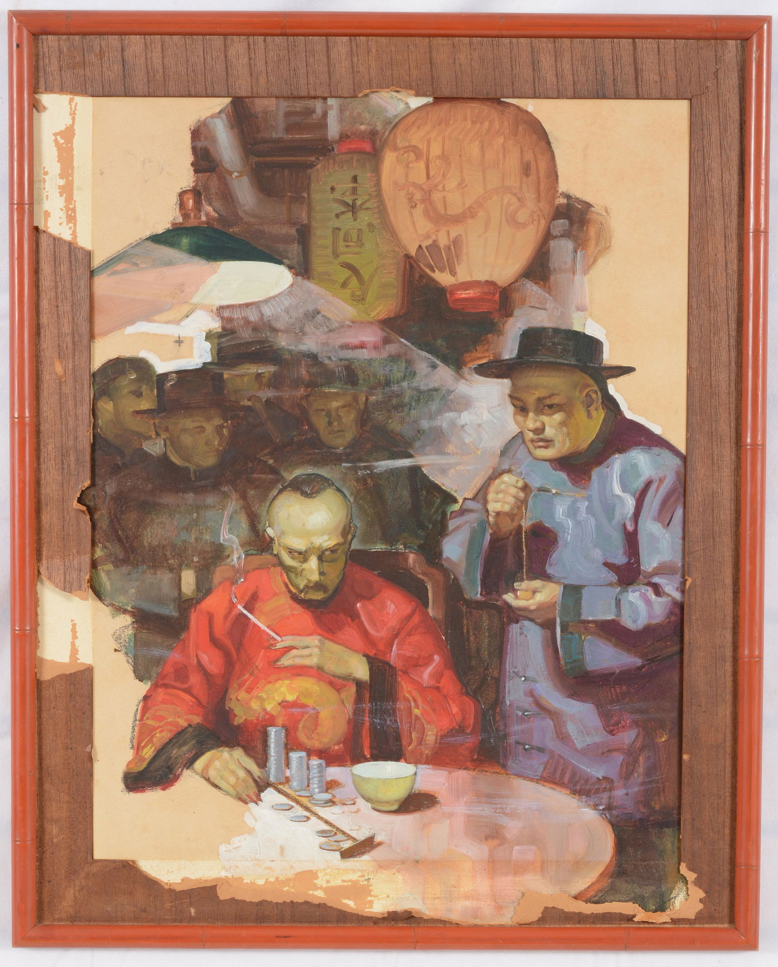 Dean Cornwell. Original illustration. Chinatown gamblers. Oil and gouache on board. Framed. Sight: (1 of 5)