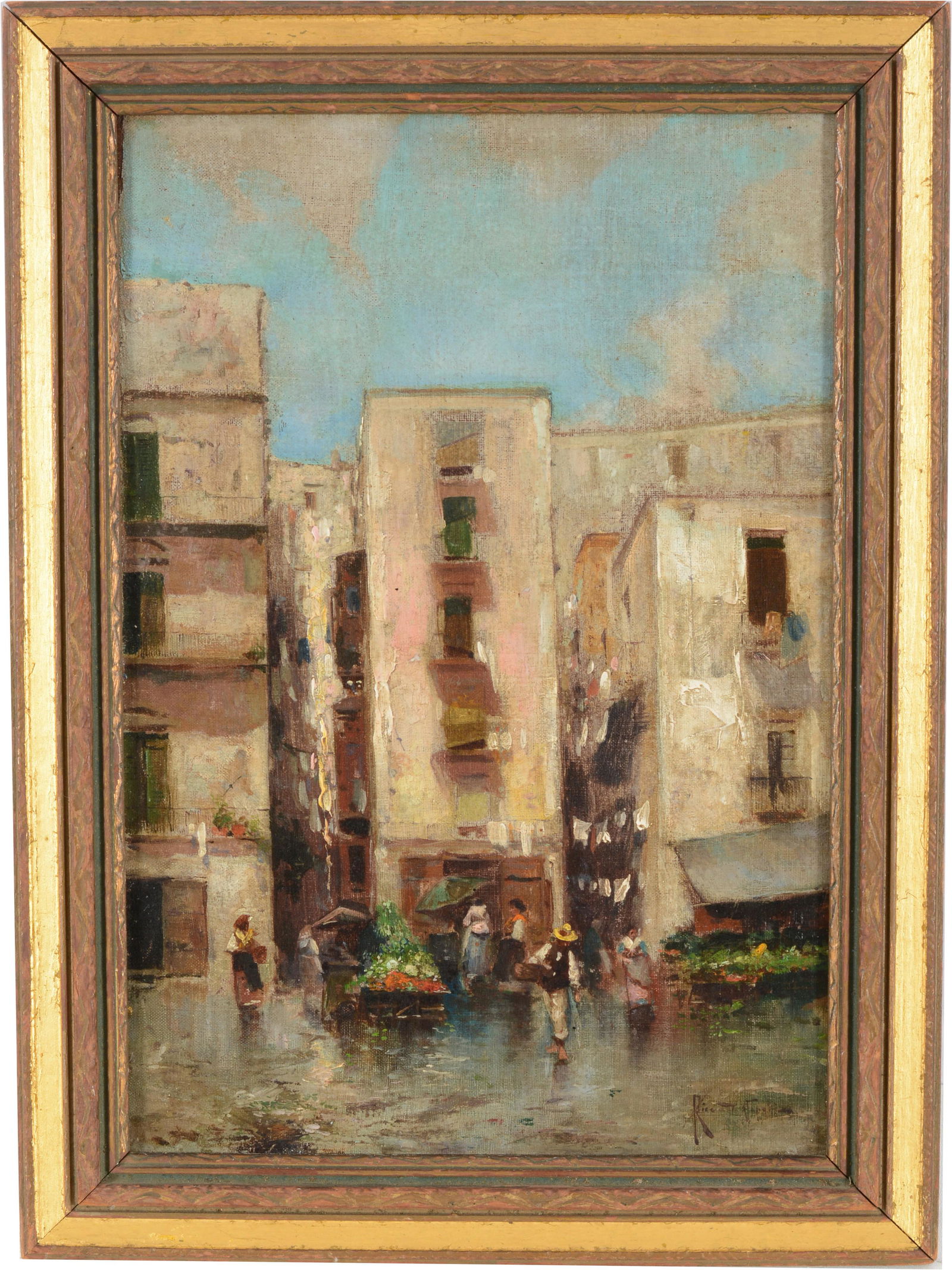 Italian school, attributed to Martin Rico y Ortega. Napoli market scene with fruit vendors. Oil on (1 of 6)