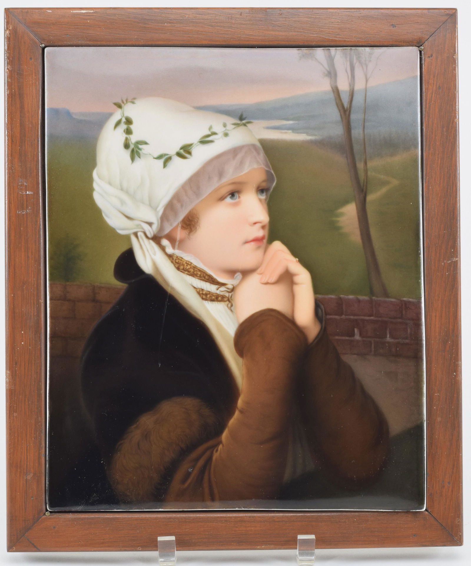 Large KPM Berlin porcelain plaque. Young woman contemplating before a landscape. Plaque size: 12.5 x (1 of 4)