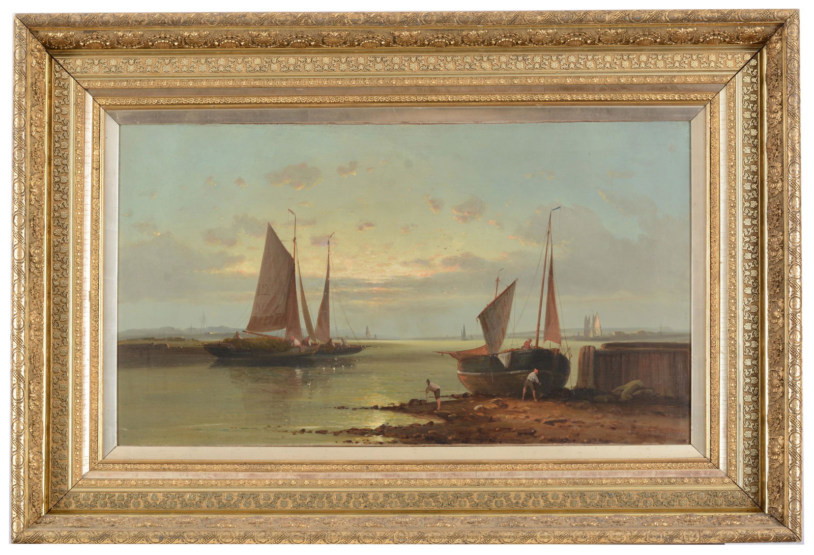 N. Ringold. "Morning on the Normandy Coast". Mid 19th century large coastal landscape with figures (1 of 11)