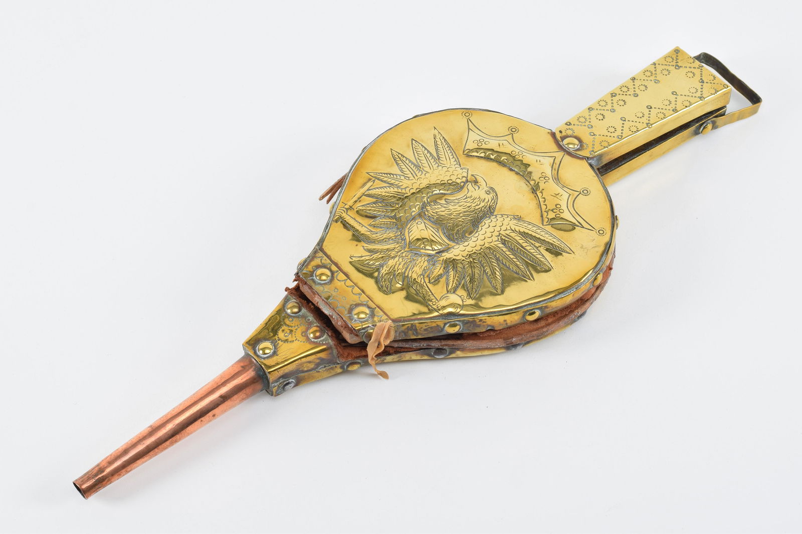 Pair of fine brass fire place bellows with eagle decoration, 19th Century. Attributed to Hunneman. (1 of 7)