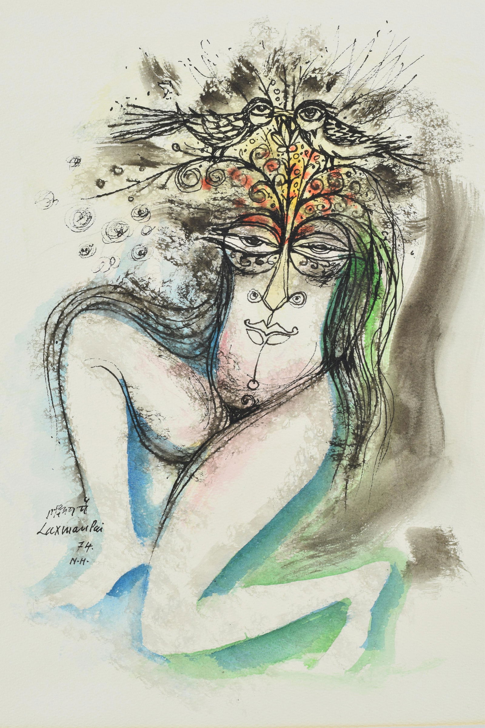 Laxman Pai. India/France. 1974. Surrealist painting of a half figure with face depicted on the torso (1 of 5)