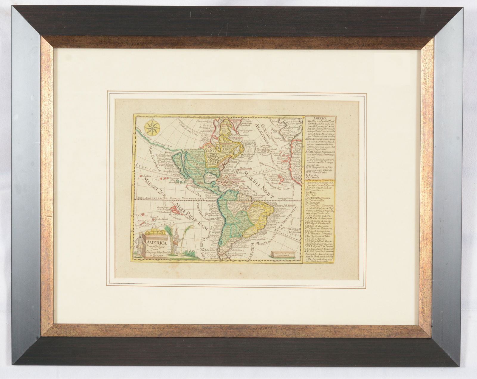 1749 hand colored map of America by Johann Georg Schreiber. Hand colored engraving on paper. German (1 of 7)