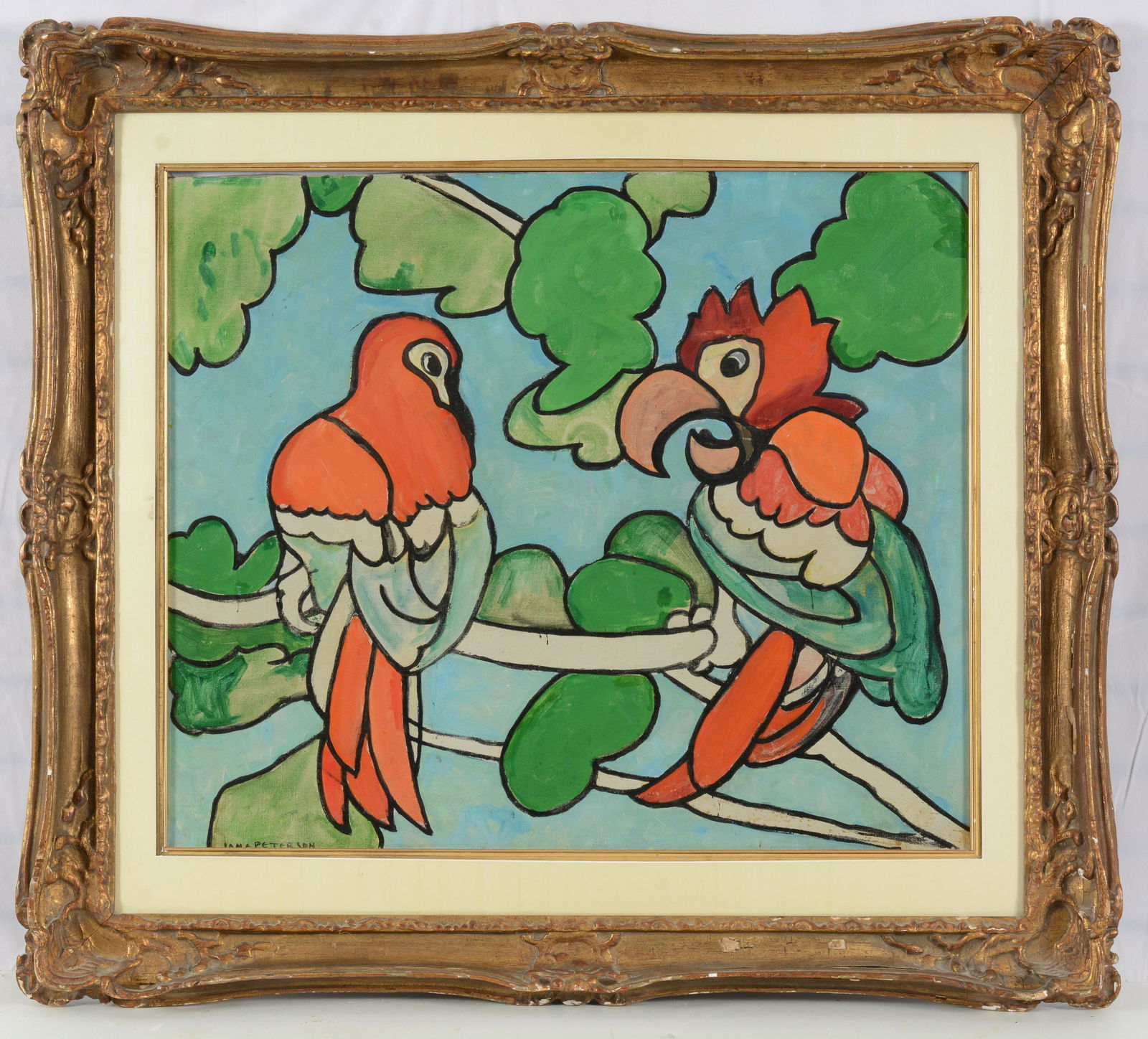 Jane Peterson. American. Two Macaws in a Tropical Setting. Signed lower right. Oil on canvas. (1 of 7)