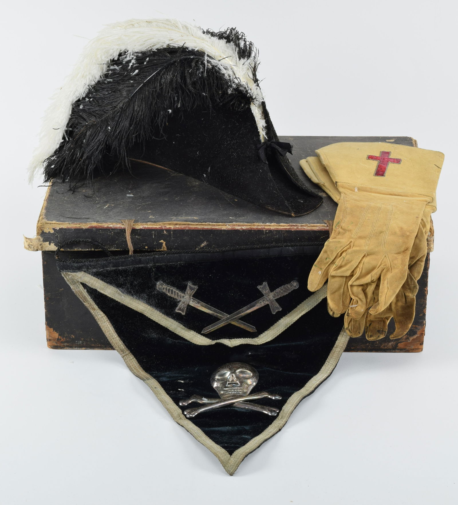 Ames Sword Company, Masonic regalia in box,19th Century. Including a Bicorn hat with plumage, calf (1 of 10)