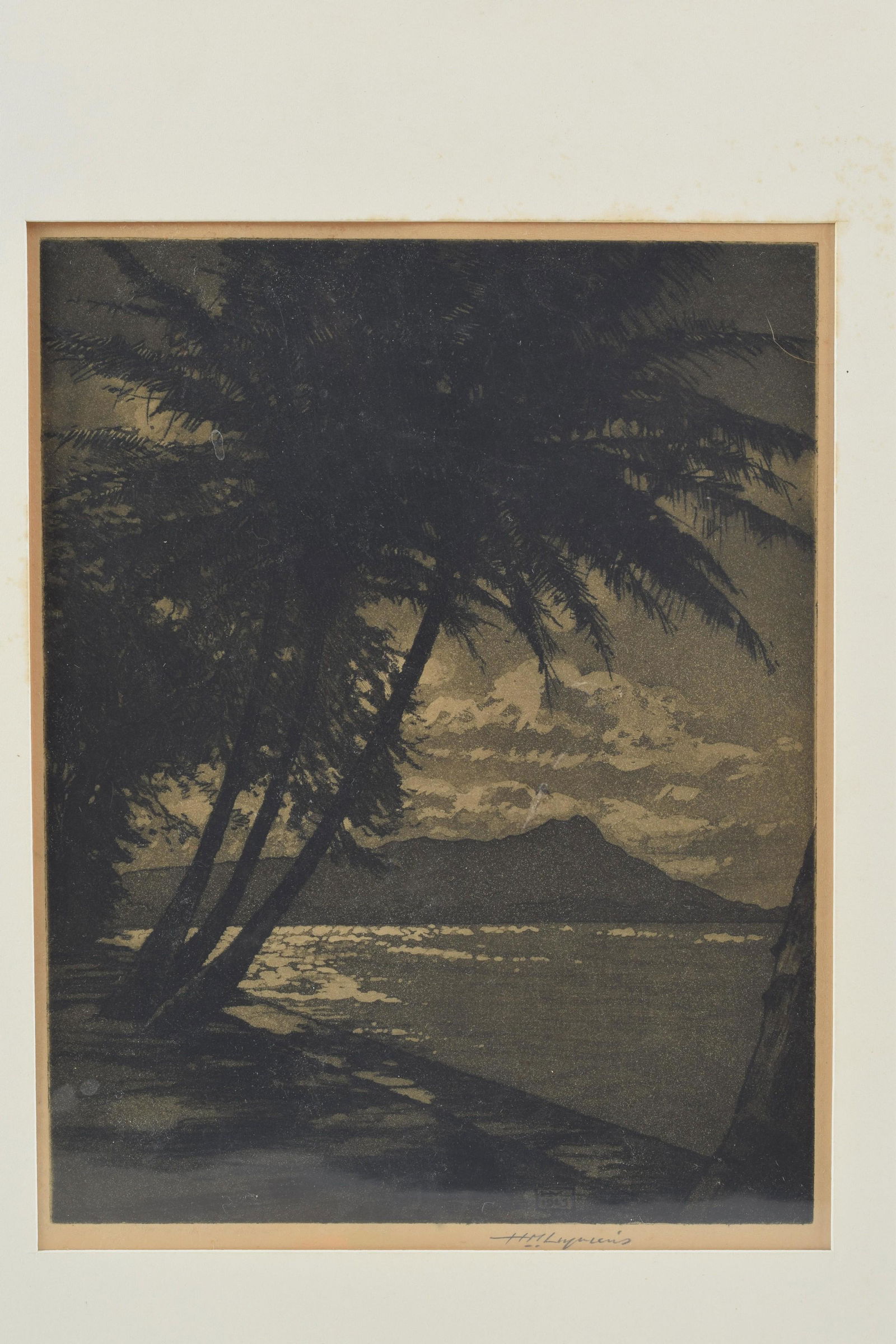 Huc-Mazelet Luquiens. Hawaiian beach scene original lithograph. Monogrammed and dated 1925 in plate. (1 of 4)