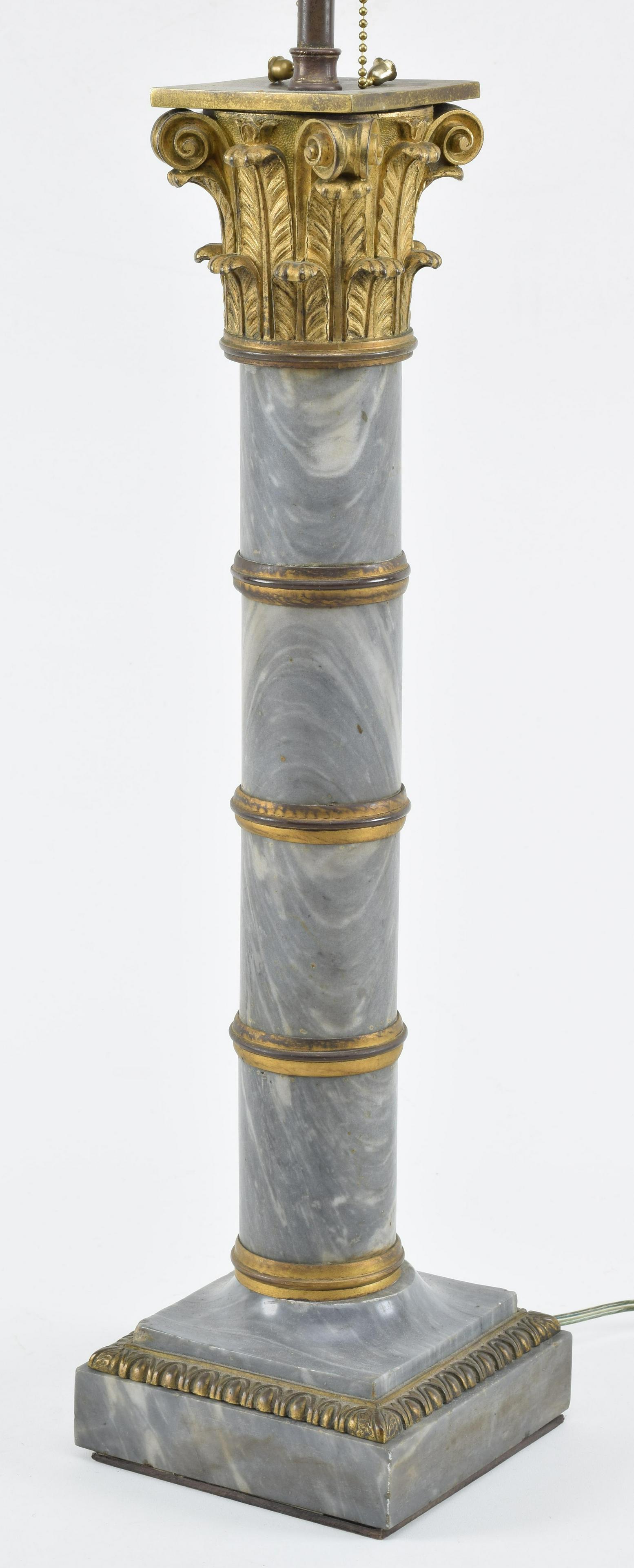 Classical style marble column lamp with ormolu Corinthian capital and banded accents. (1 of 5)