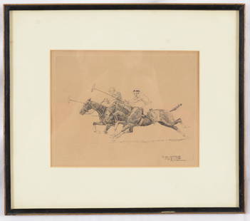 Paul brown. Etching of 2 polo players. Signed with dedication in ink lower right. Sight: 6.5 x: Paul brown. Etching of 2 polo players. Signed with dedication in ink lower right. Sight: 6.5 x 8.5in. Overall: 12 x 13.75in. Toning.