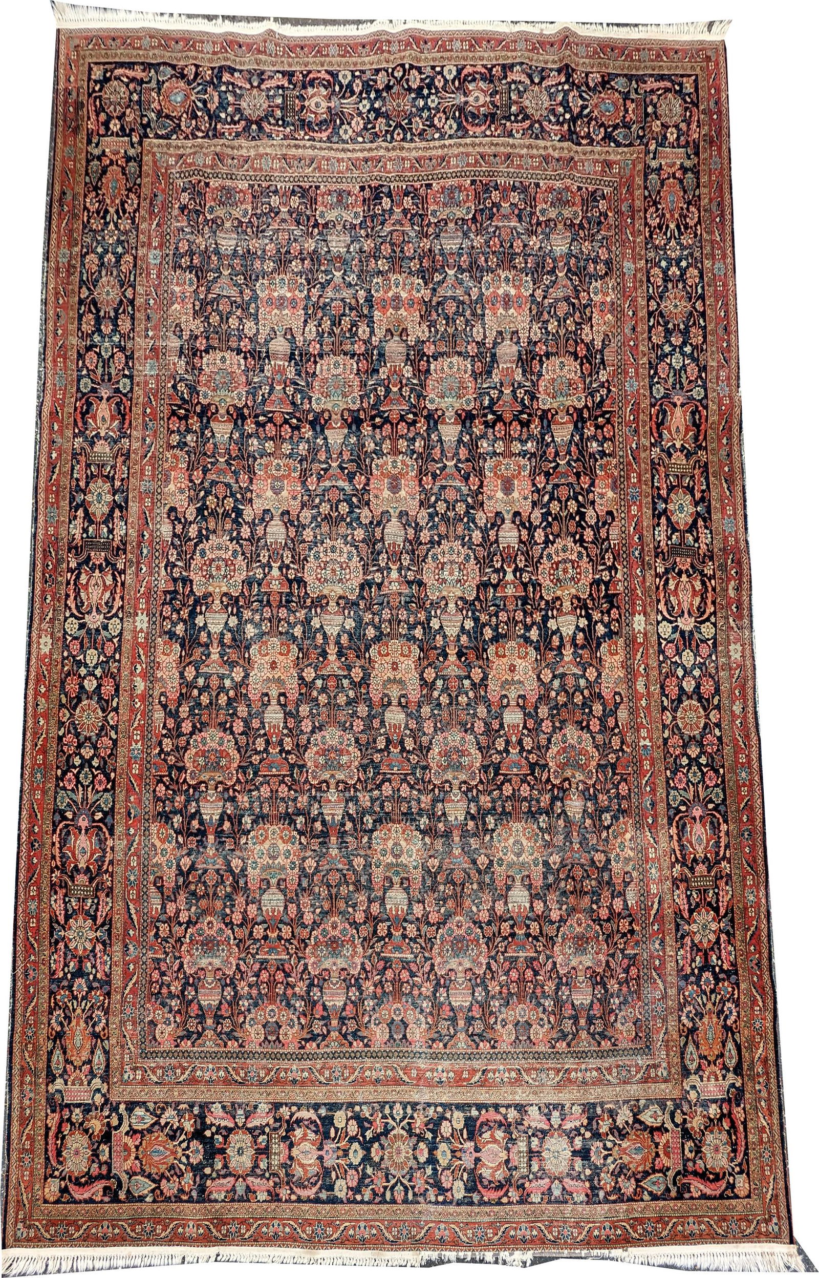 Antique Persian floral vase wool oriental carpet. 144 x 100in. (1 of 6)