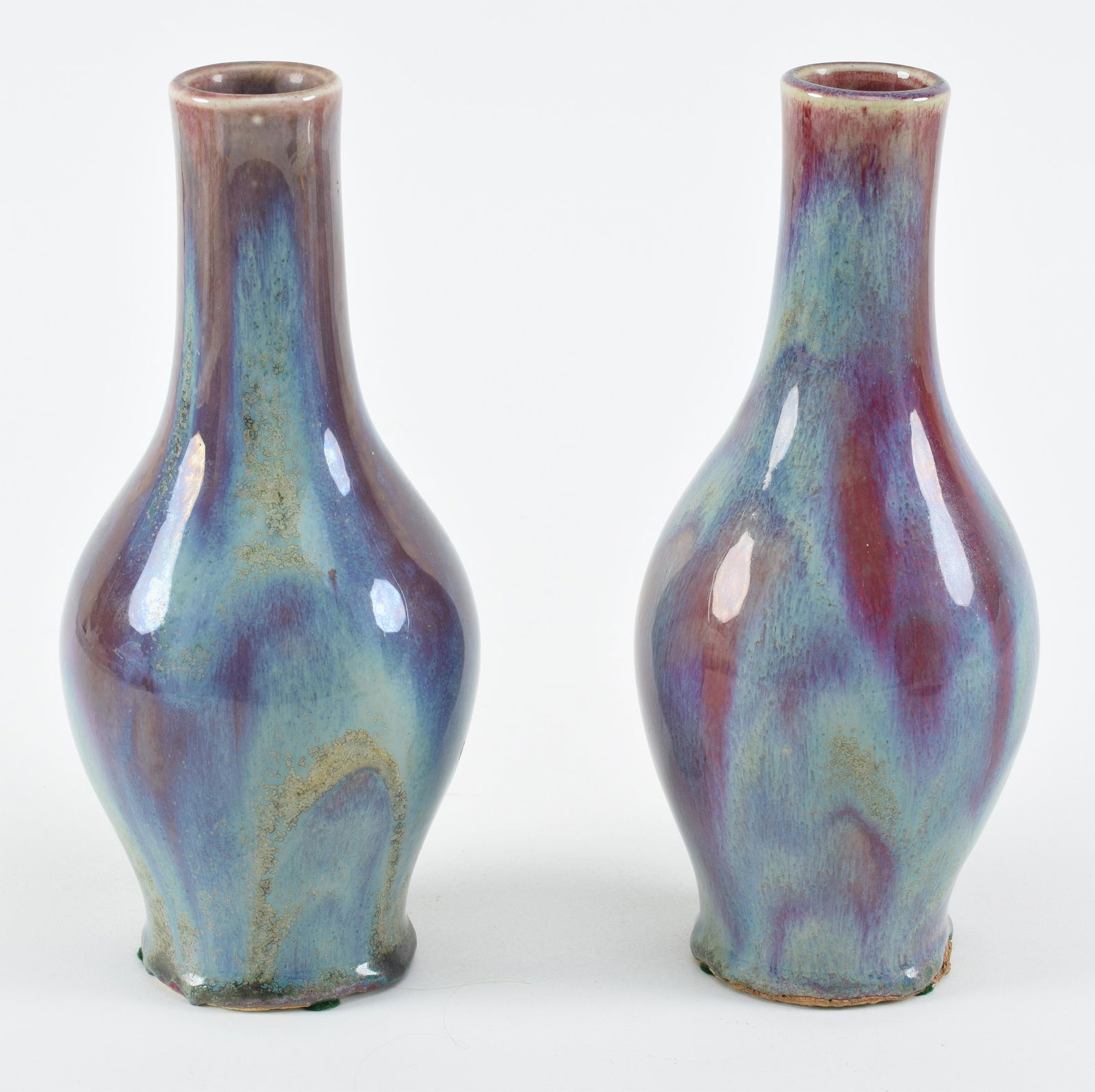 Pair of porcelain vases. China. 19th/early 20th century. Bottle form Lang yao glaze. Cobbed base. (1 of 6)