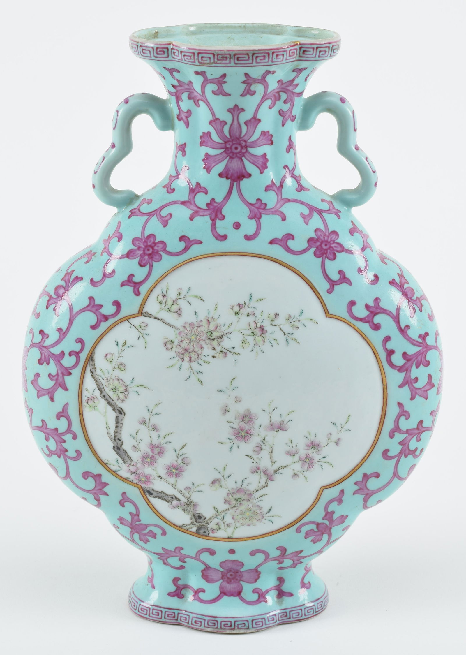 Porcelain vase. China. Chien Lung period (1735-1796). Pilgrim flask form. Lobated body. Turquoise (1 of 10)