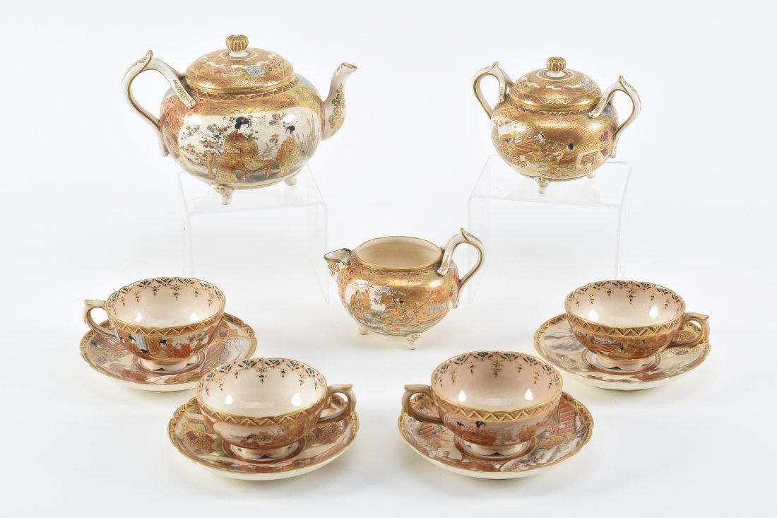 Satsuma tea set. Japan. Meiji period (1868-1912). 7 pieces: tea pot, creamer, sugar and 4 cups and (1 of 11)