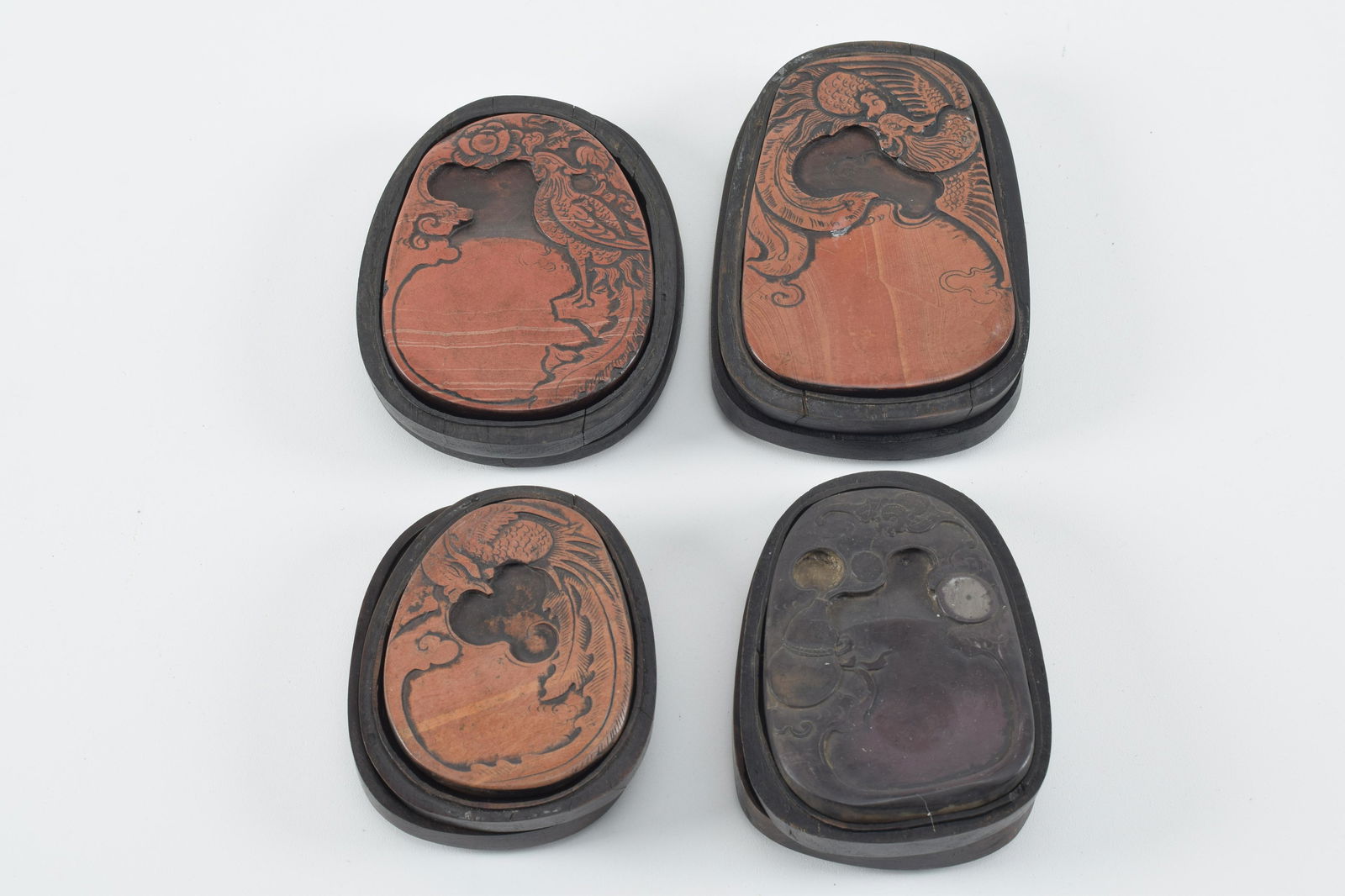 4 inkstones with cases. China. Early 20th century. Largest 4.5in length. (1 of 4)
