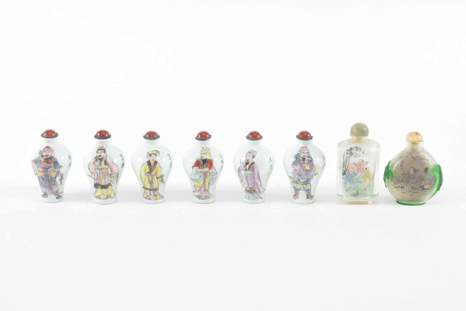 Lot of 8 snuff bottles. China. 20th century. Each about 2.5in length. (1 of 8)