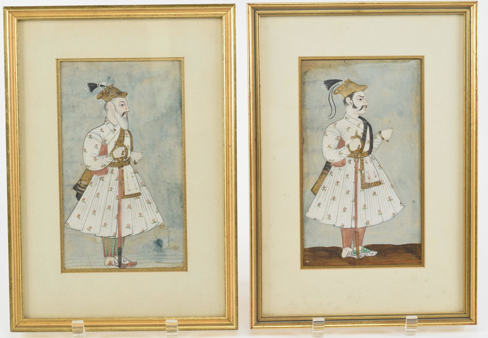 2 Indo-Persian miniature paintings. 19th century. Figures of noblemen. 8.5 x 5in. Framed and glazed. (1 of 6)