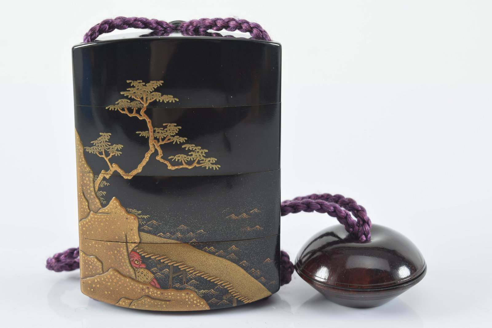 Seal case set. Japan. 19th century. Sagemono, inro with a figure and a landscape. Inro 2.75in. (1 of 5)