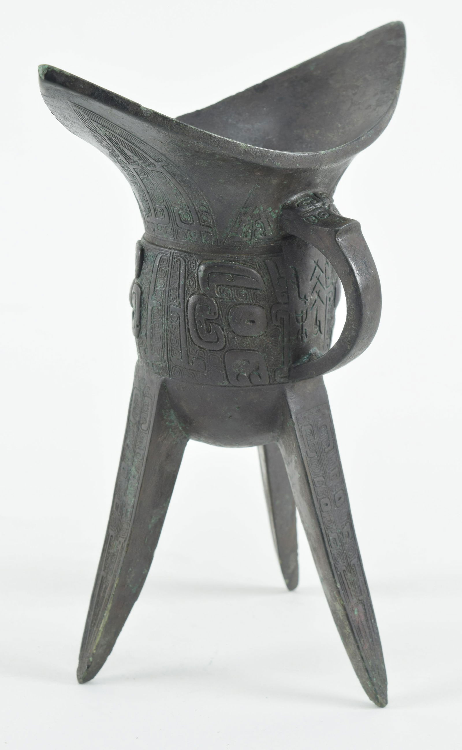 Archaic bronze vessel. China. Chou style. 19th century or earlier. Chueh form. 9.25in high. (1 of 6)