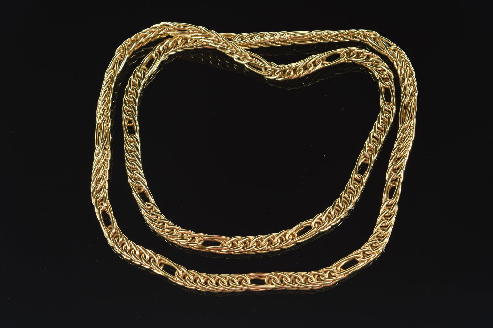 German 18K yellow gold fancy link long necklace. Stamped 18K Germany "AZ" on one link. 16in length (1 of 6)