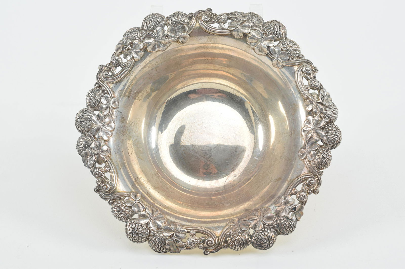 Tiffany & Co. "Clover" sterling silver bowl. Pierced clover leaf and flower decoration around rim. (1 of 6)