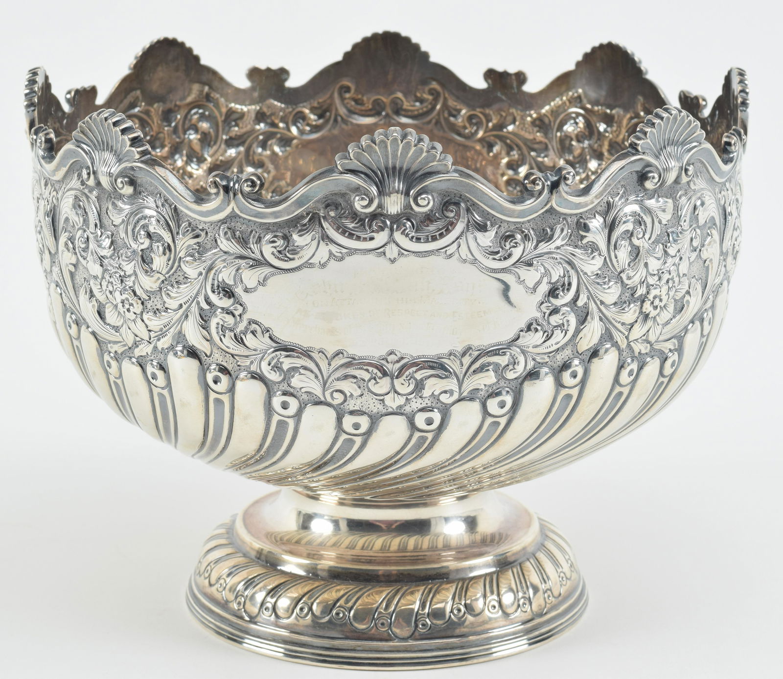 Large English Edwardian sterling silver centerpiece with floral repousse scrollwork and spiraling (1 of 9)