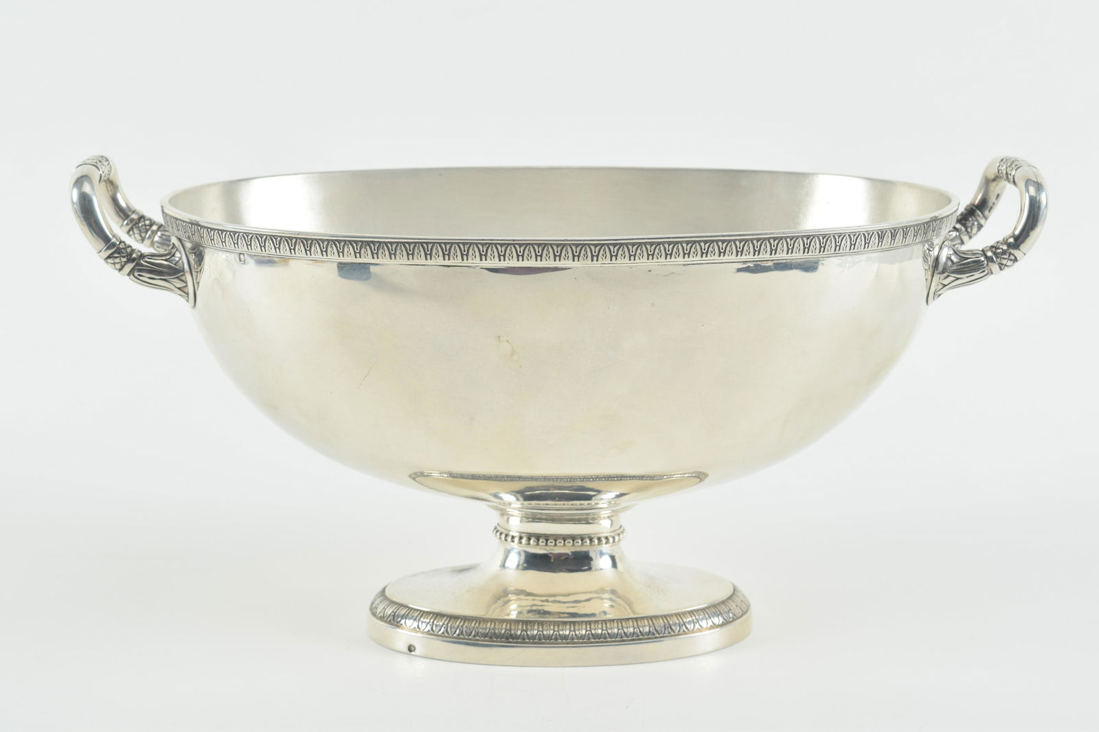 French silver oval handled tureen. Classical footed form with foliate borders and handles. Hallmarks (1 of 10)