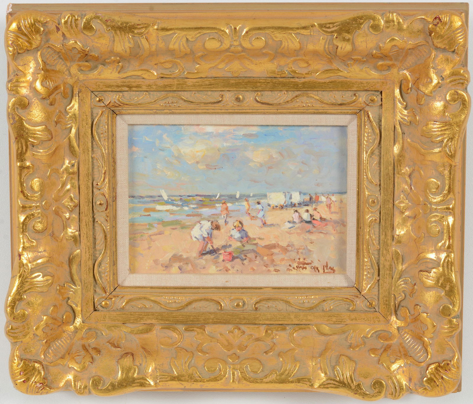 Niek Van Der Plas (French, b. 1954) Beach Scene. Signed lower right. Oil on panel, 5. x 7 inches, (1 of 7)