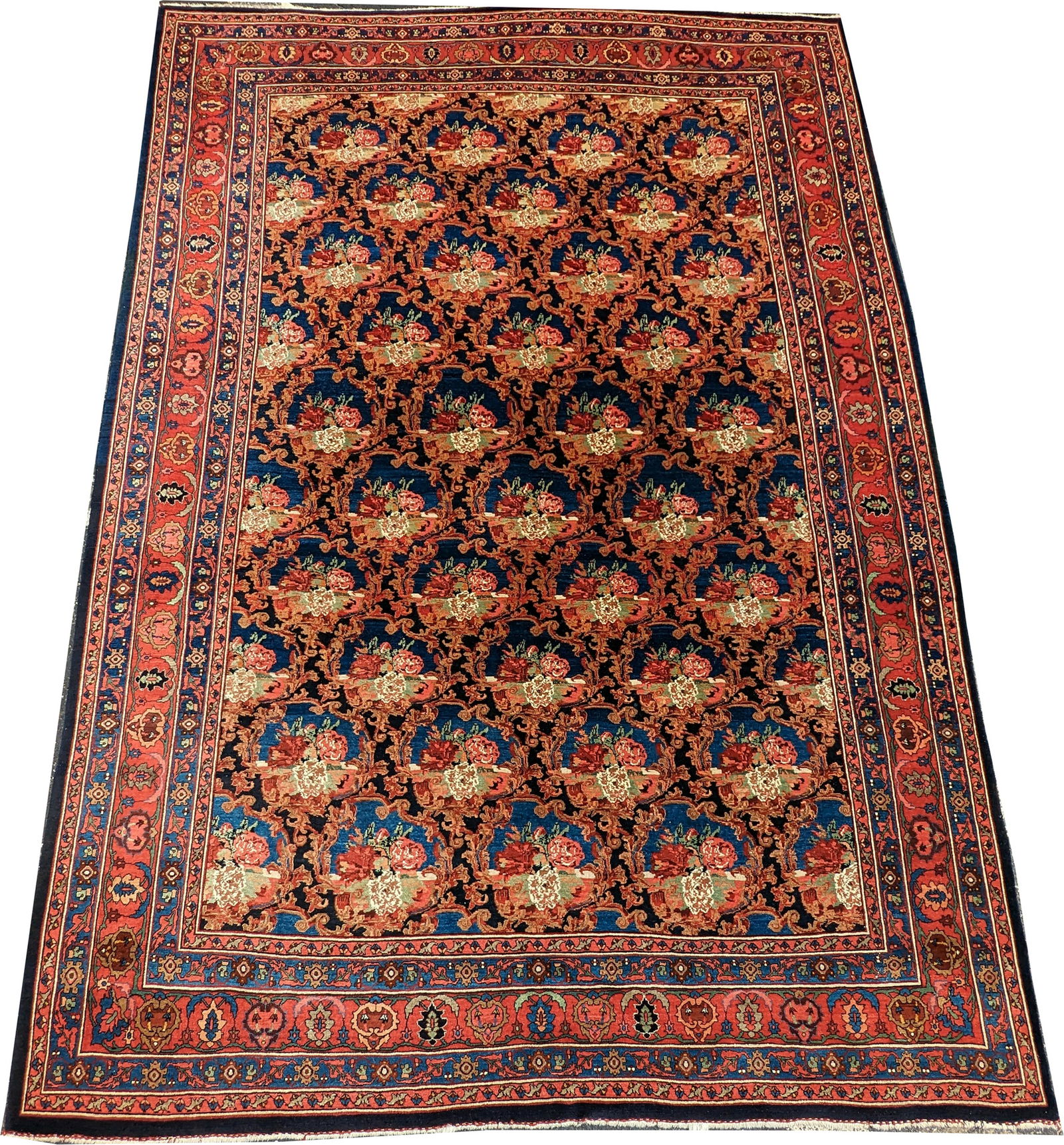 Antique Bidjar "roses" roomsize oriental carpet. 139 x 100in. (1 of 4)