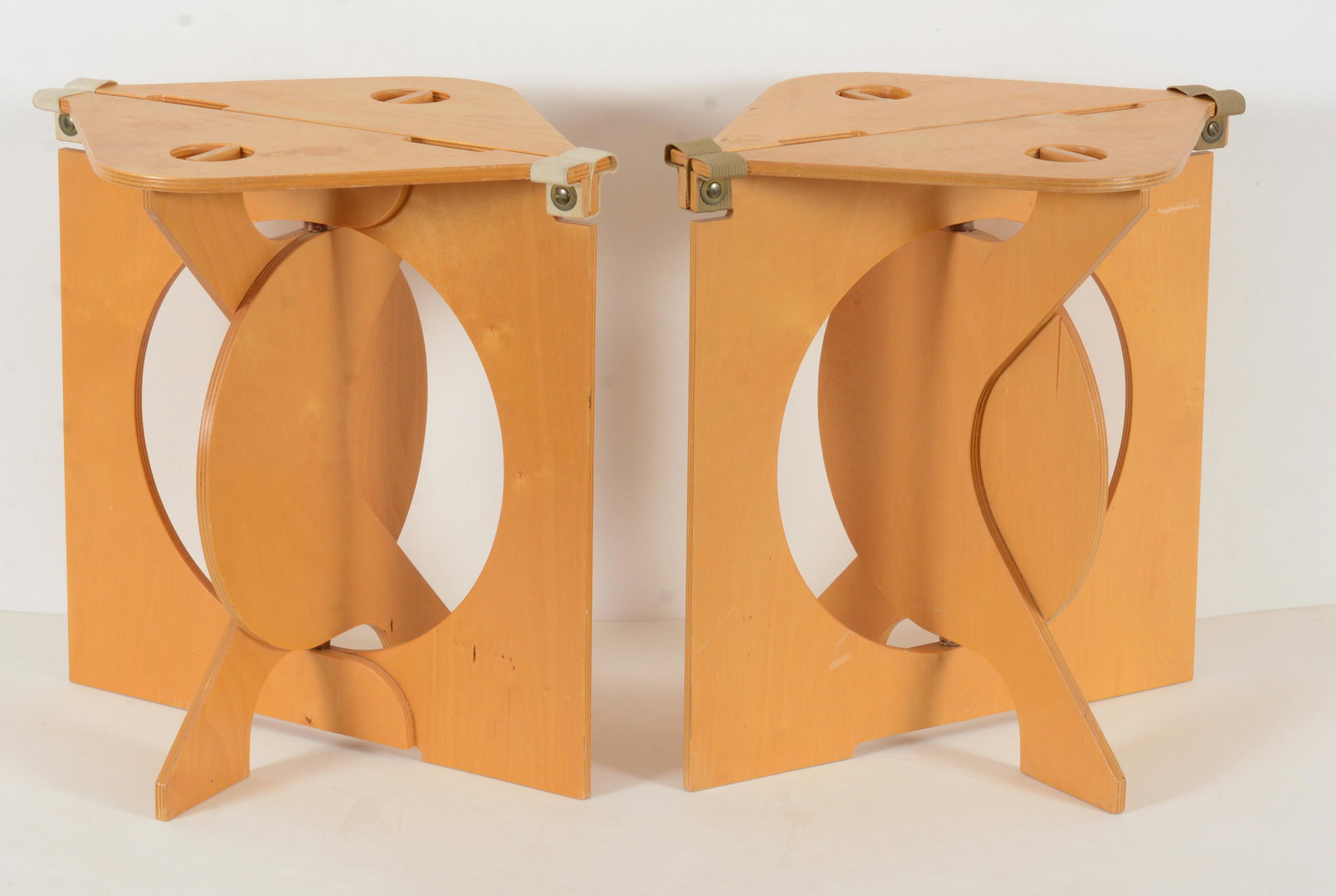 Barry Simpson (1941-2017) designed Mid Century Pair of 'Rooster' folding stools, circa 1980 Plywood (1 of 10)