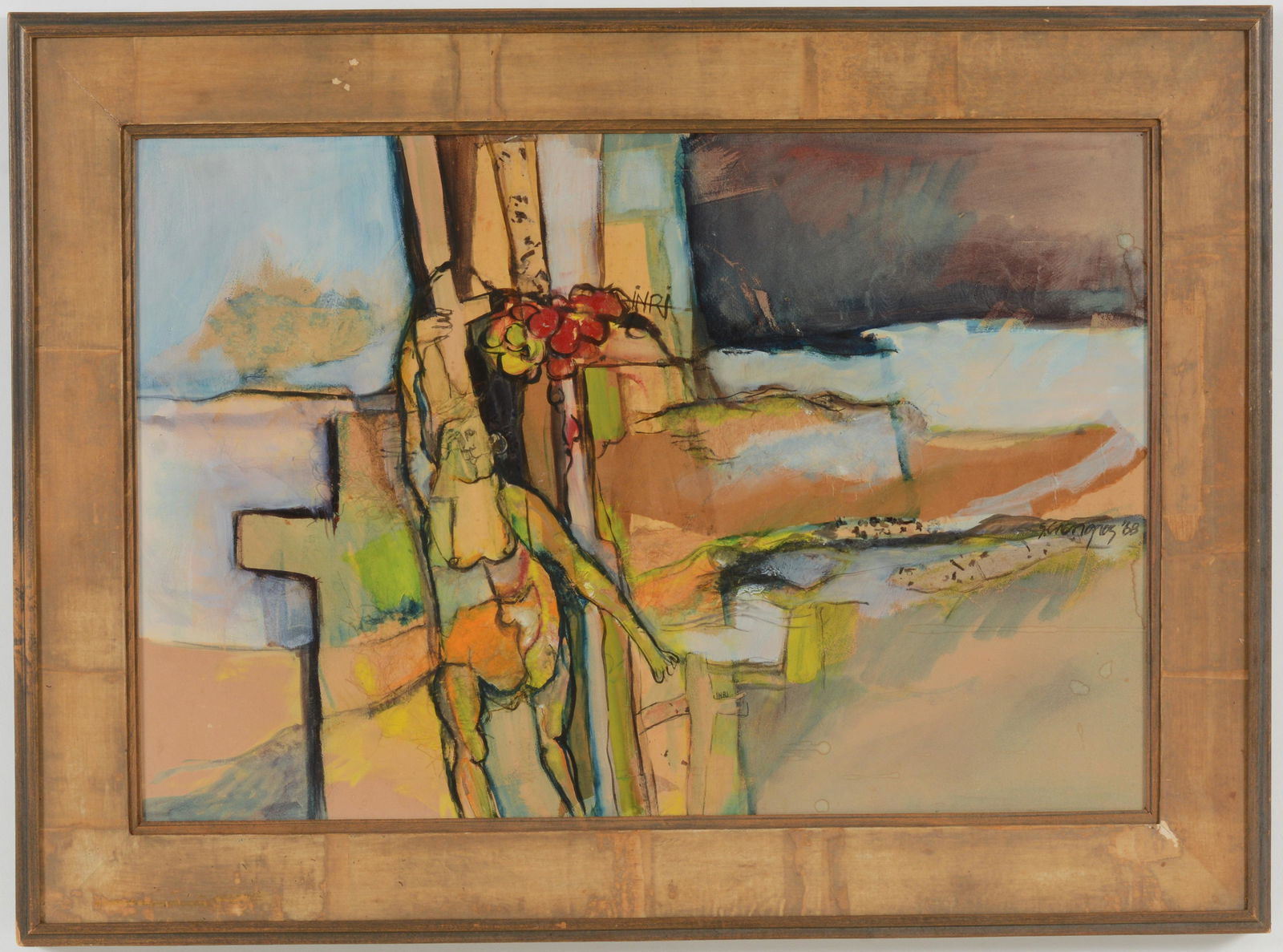 American school mid century 1968 modern collage painting depicting a figure standing amongst (1 of 6)