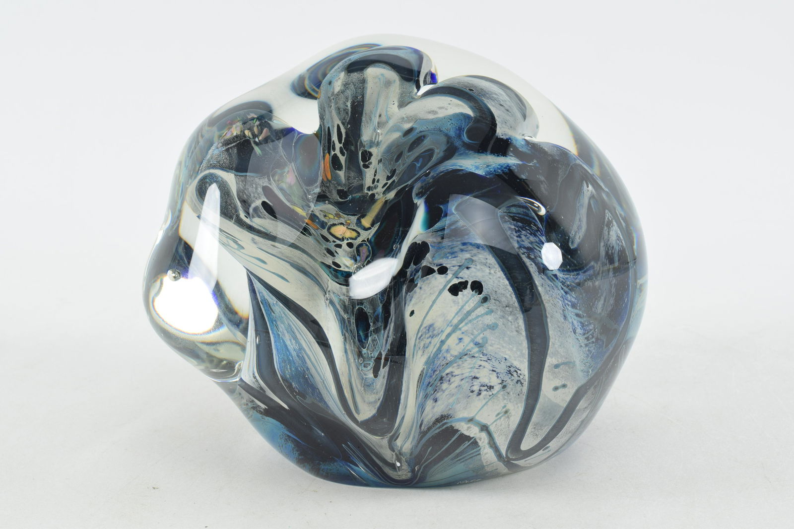 Rollin Karg art glass sculpture. American,Contemporary . Naturalistic form, in hues of sapphire, (1 of 7)