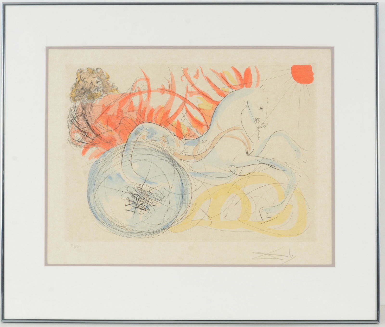 Salvador Dali. "Elijah and the Chariot." Colored etching. Signed in pencil and 199/250. Framed. (1 of 6)