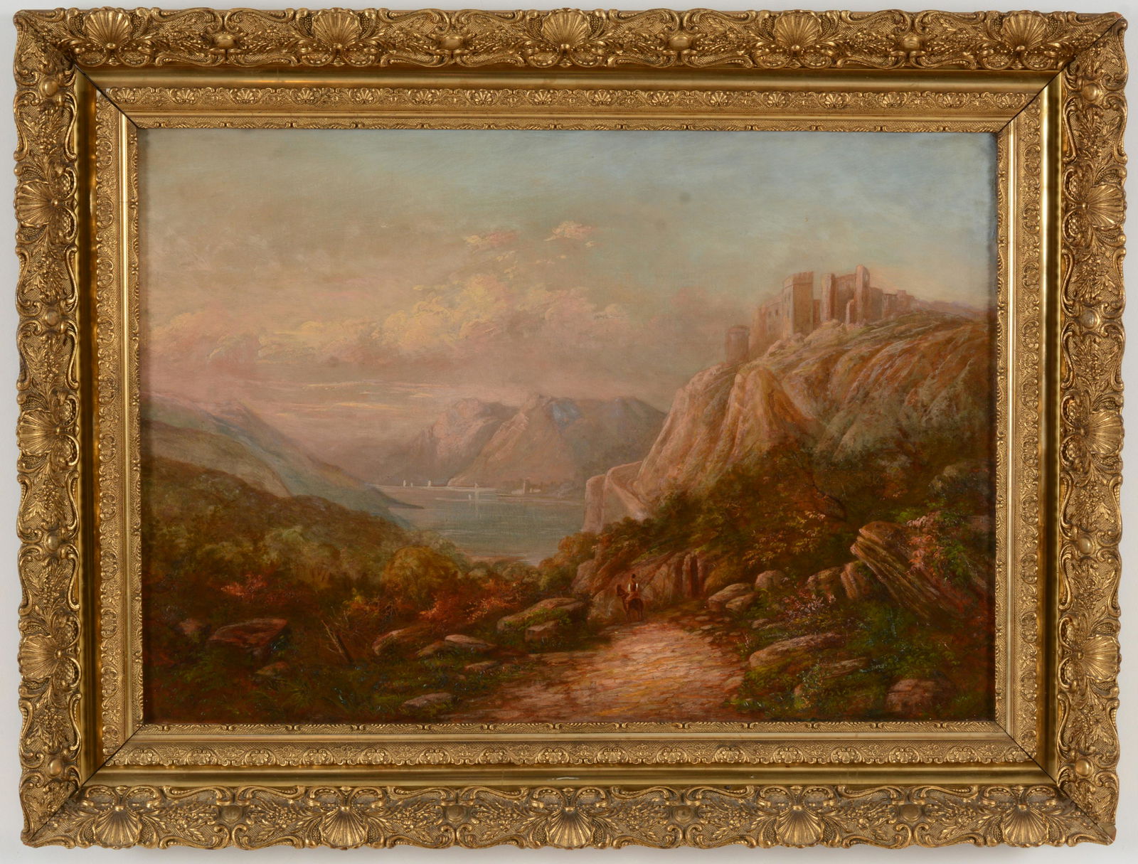Italian school, 19th Century. Mountain landscape with lake, possibly Lake Como. Oil on canvas. (1 of 10)