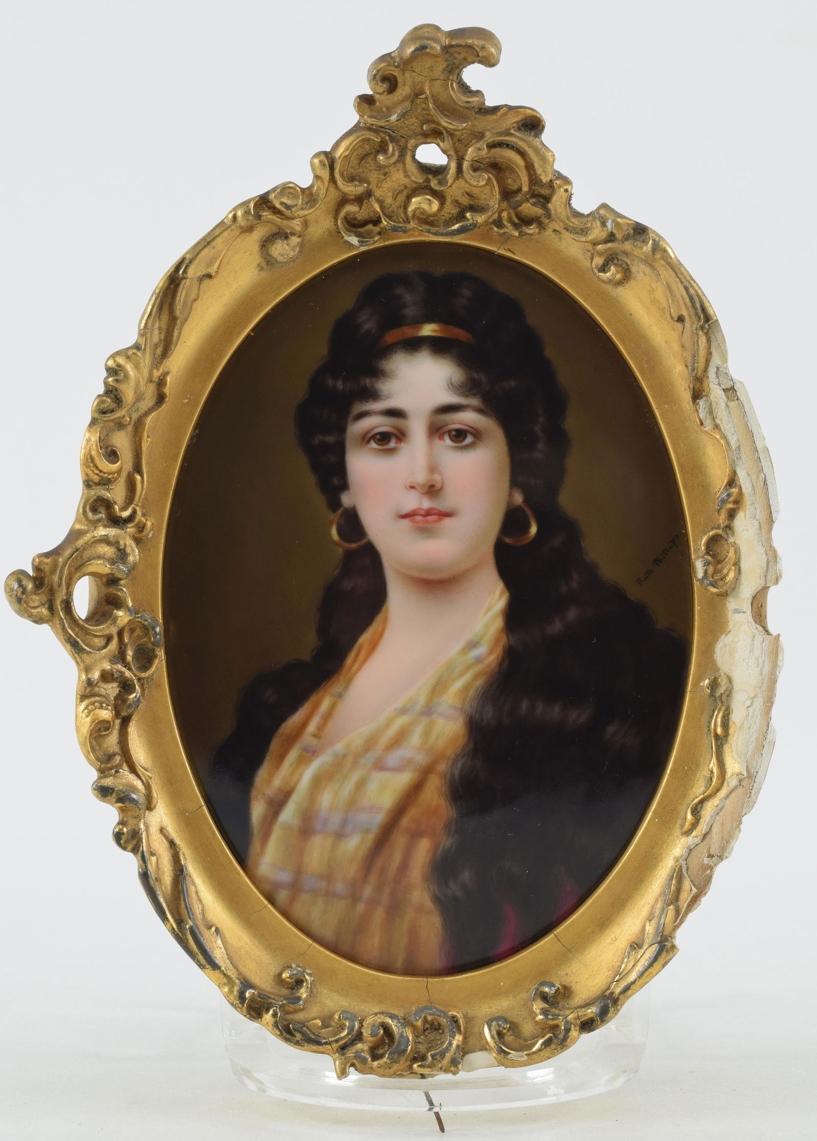 KPM oval porcelain portrait plaque. Signed Ruth Phillips Impressed mark. Woman with gold headband. (1 of 6)