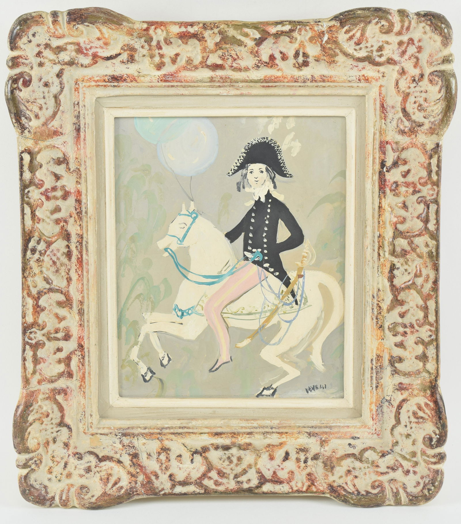 Paul Lucien Dessau. Napoleonic rider on parade horse with balloons. Oil on board. Framed. Signed (1 of 4)