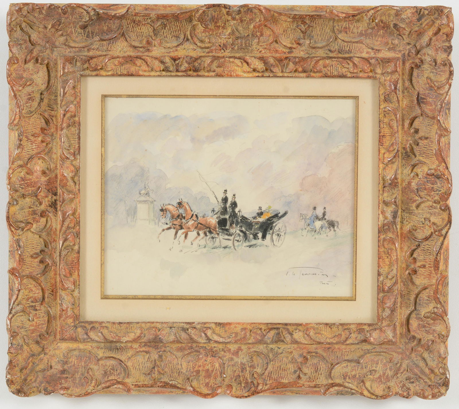 French School, 20th Century. Coaching Scene with open carriage and two riders following.. (1 of 6)