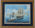 Tom Freeman, 1995. Colored lithograph, USS Constitution, Payment in Iron. Edition 346/750. Signed in