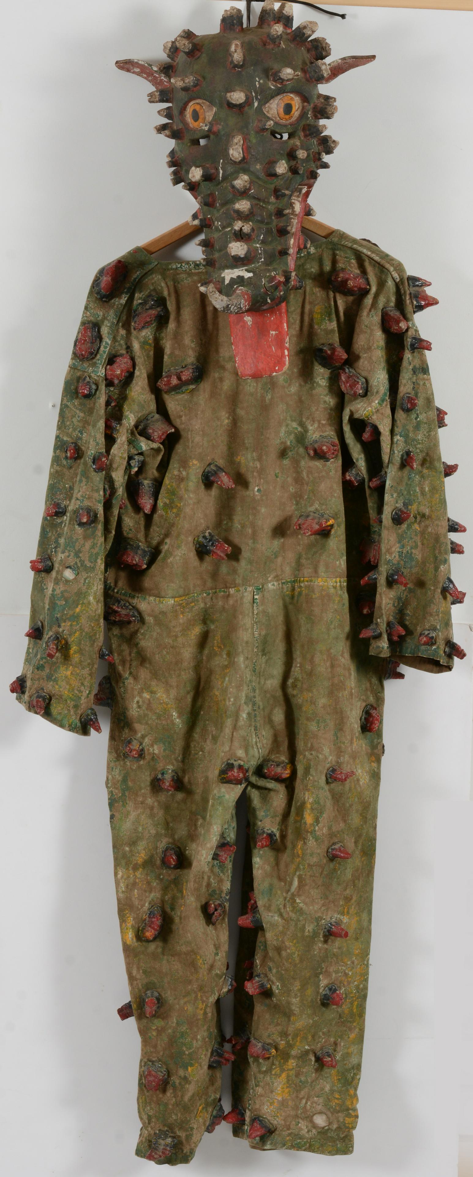 Early 20th century parade costume of a mythical beast with body suit featuring hand painted spikes a (1 of 10)