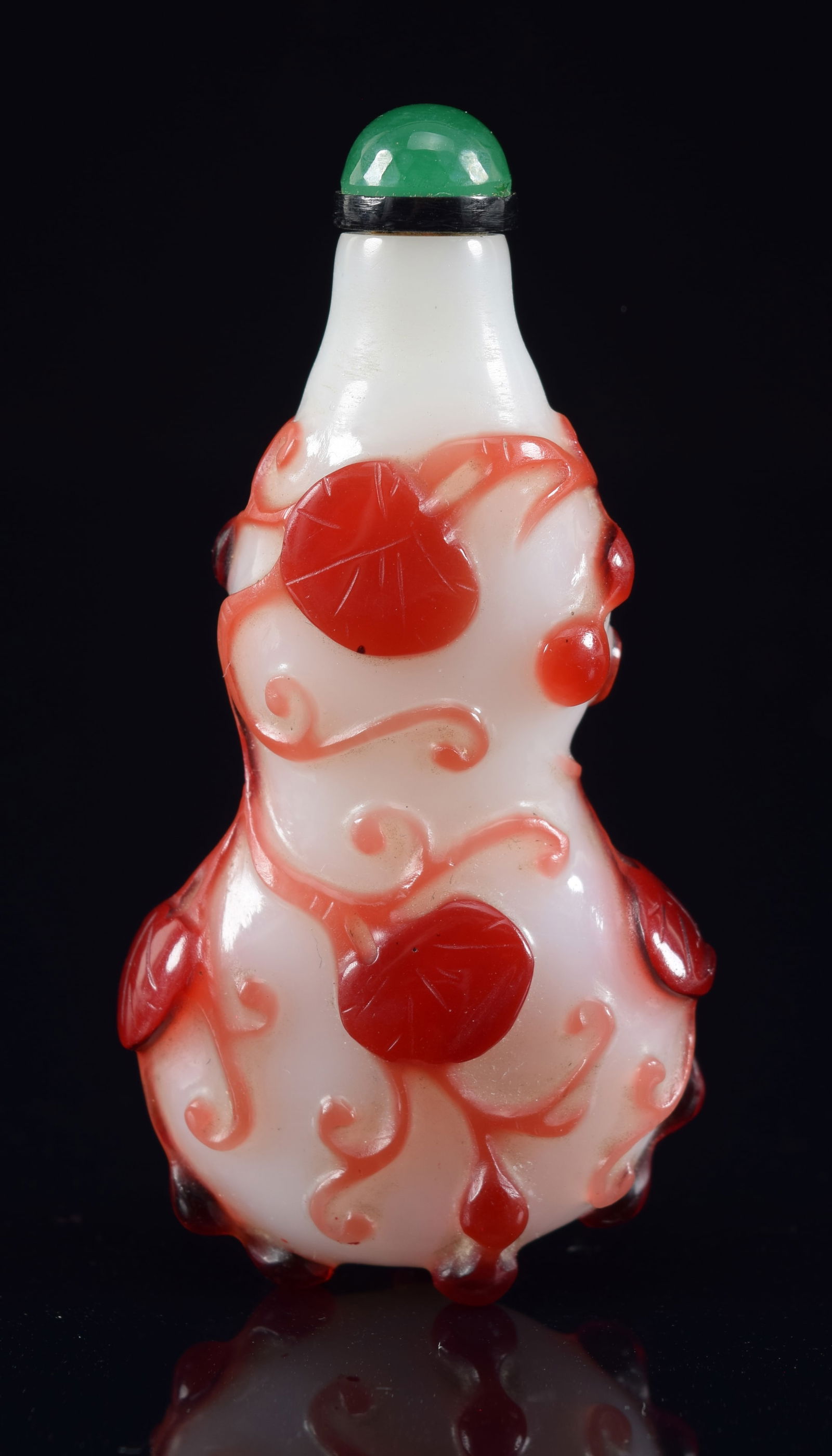 Cameo glass snuff bottle. China. 19th century. Double gourd shape. Red cut to white with double (1 of 6)