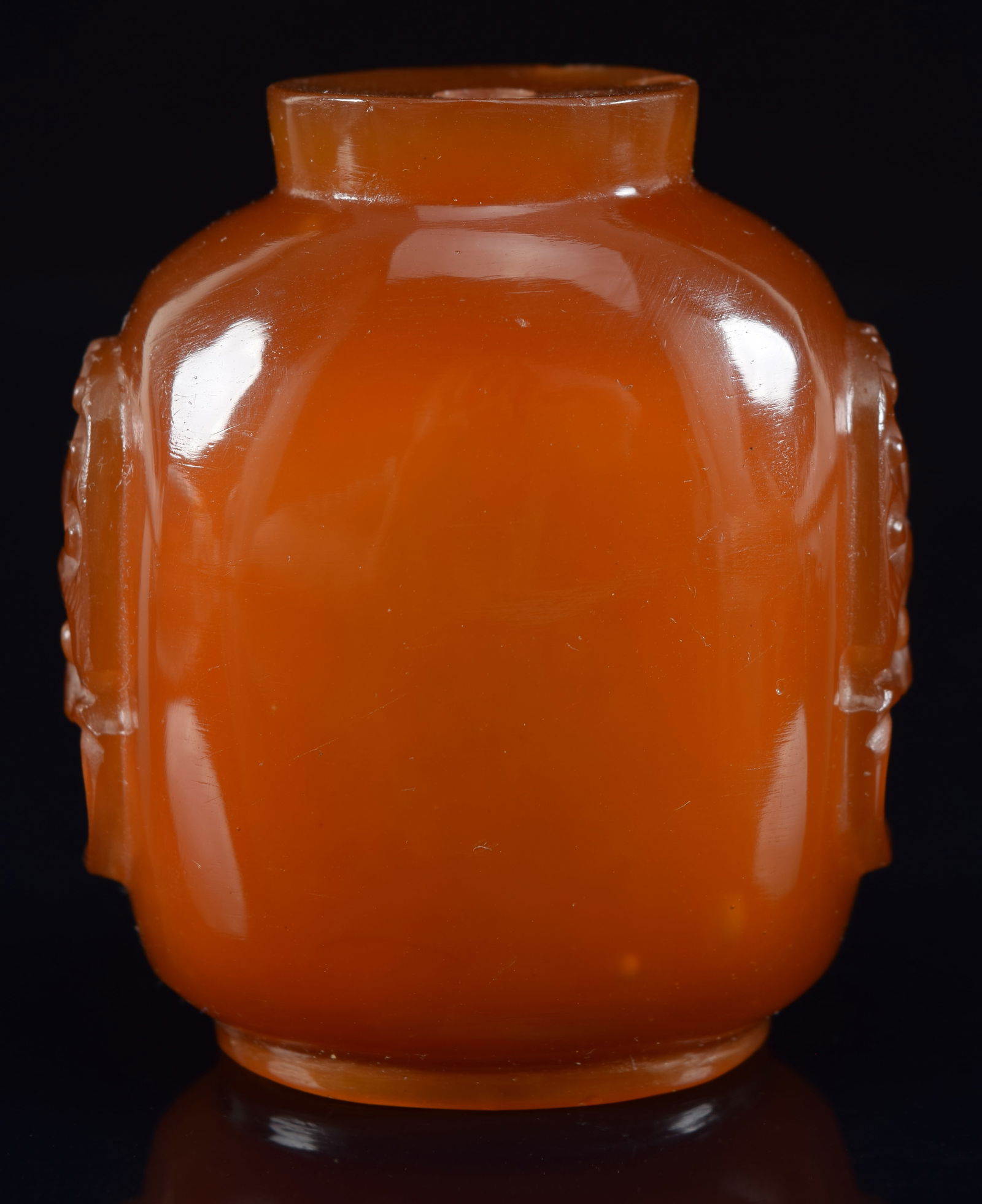 Agate snuff bottle. China. 19th century. Finely followed. Faux jump ring handles. 2.25in H. Small (1 of 6)