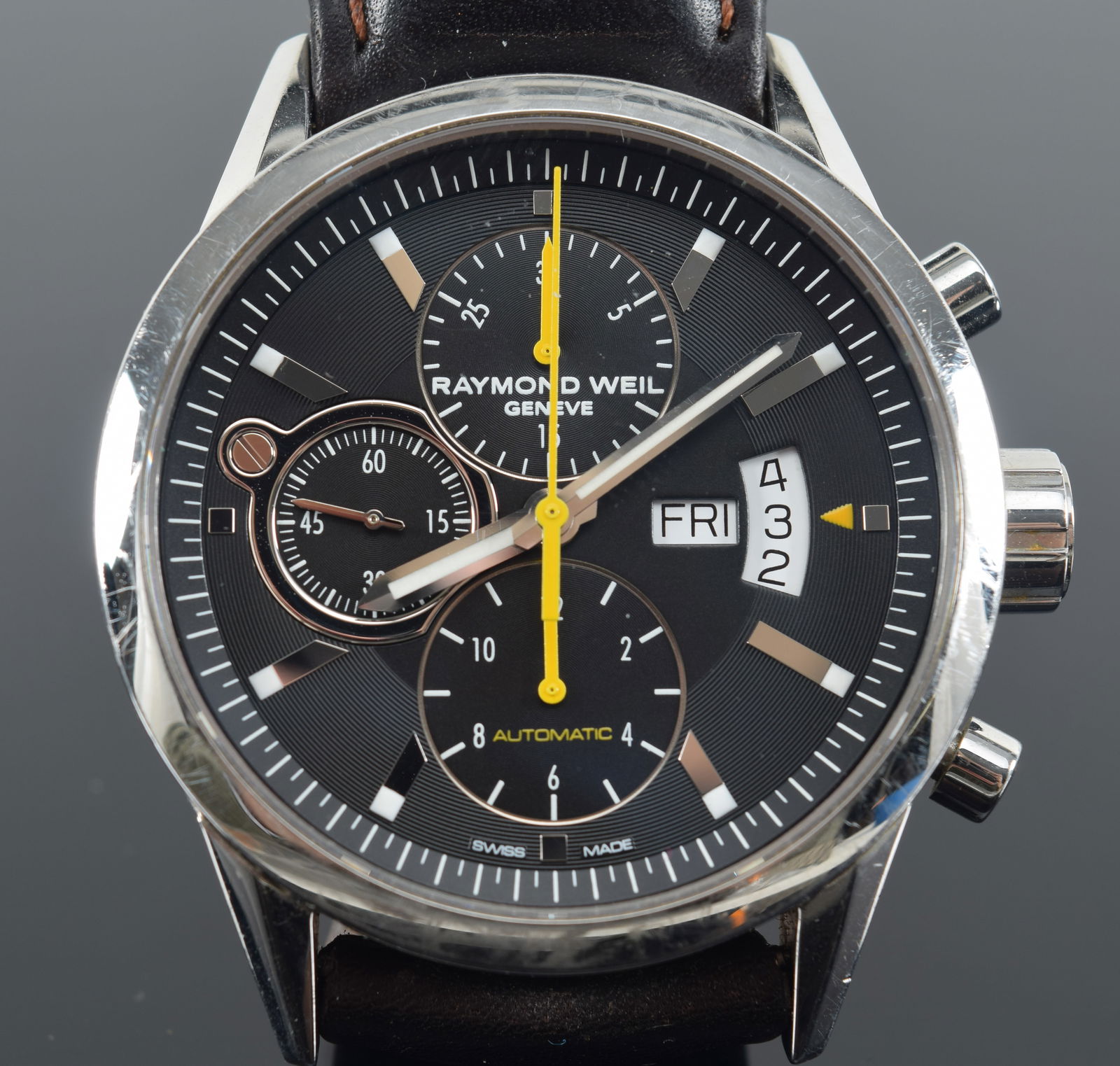 Raymond Weil freelancer automatic chronographer men's wristwatch. Swiss made, open back revealing (1 of 5)