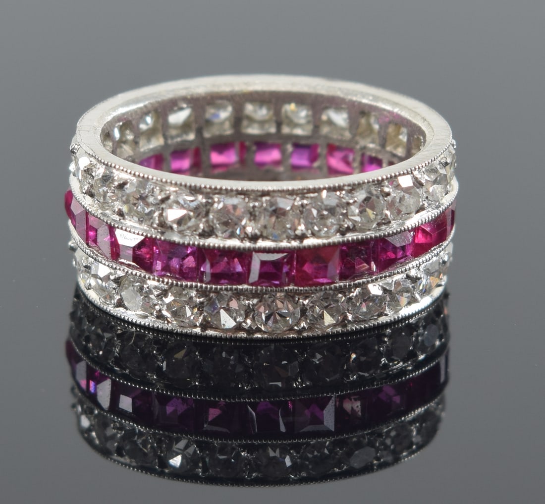 Vintage platinum diamond and ruby mounted gathering pendant. Fine quality caliber cut channel cut (1 of 6)