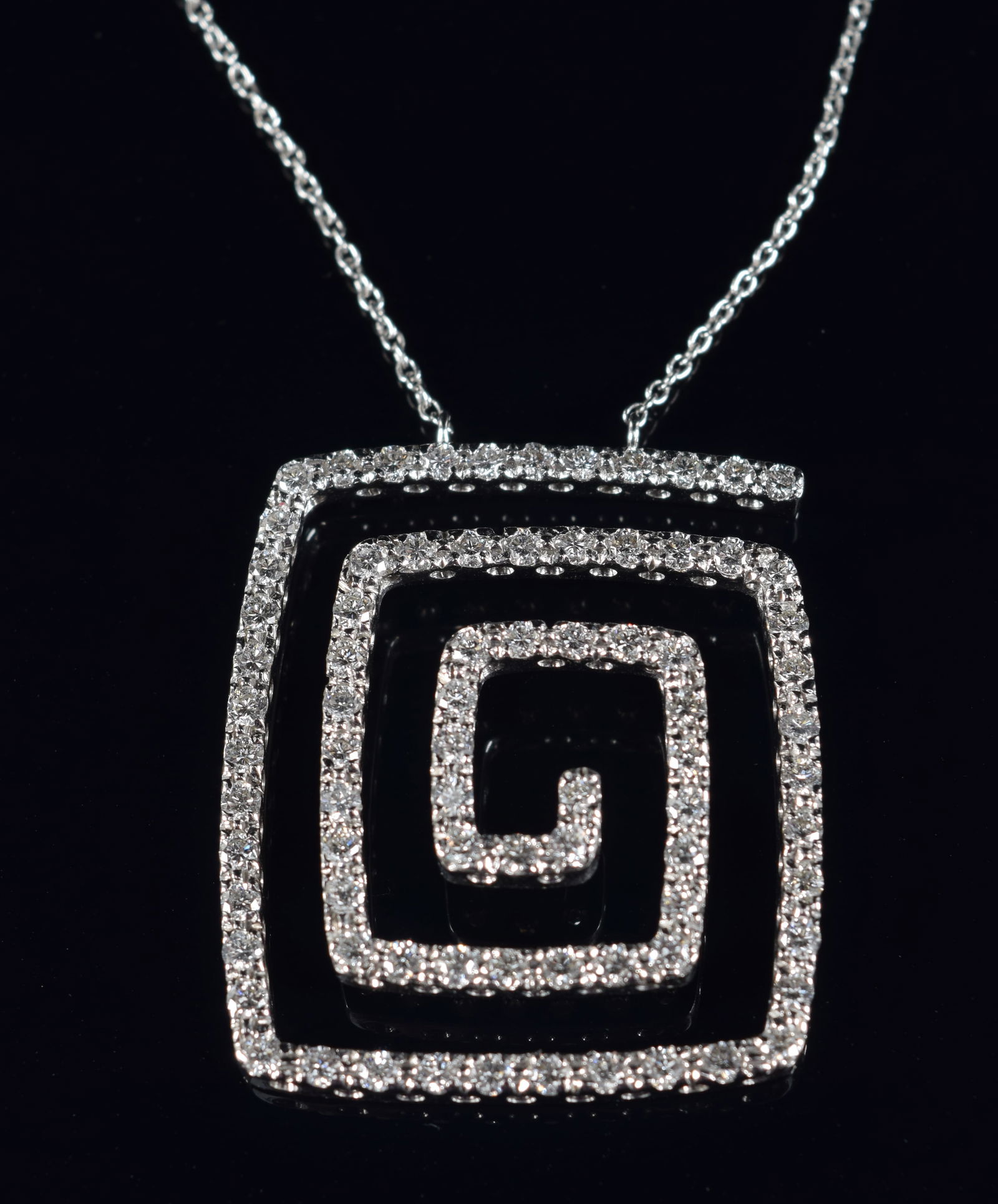 Roberto Coin 18K white gold diamond pendant necklace. Pendant of a rectilinear spiral design mounted (1 of 4)