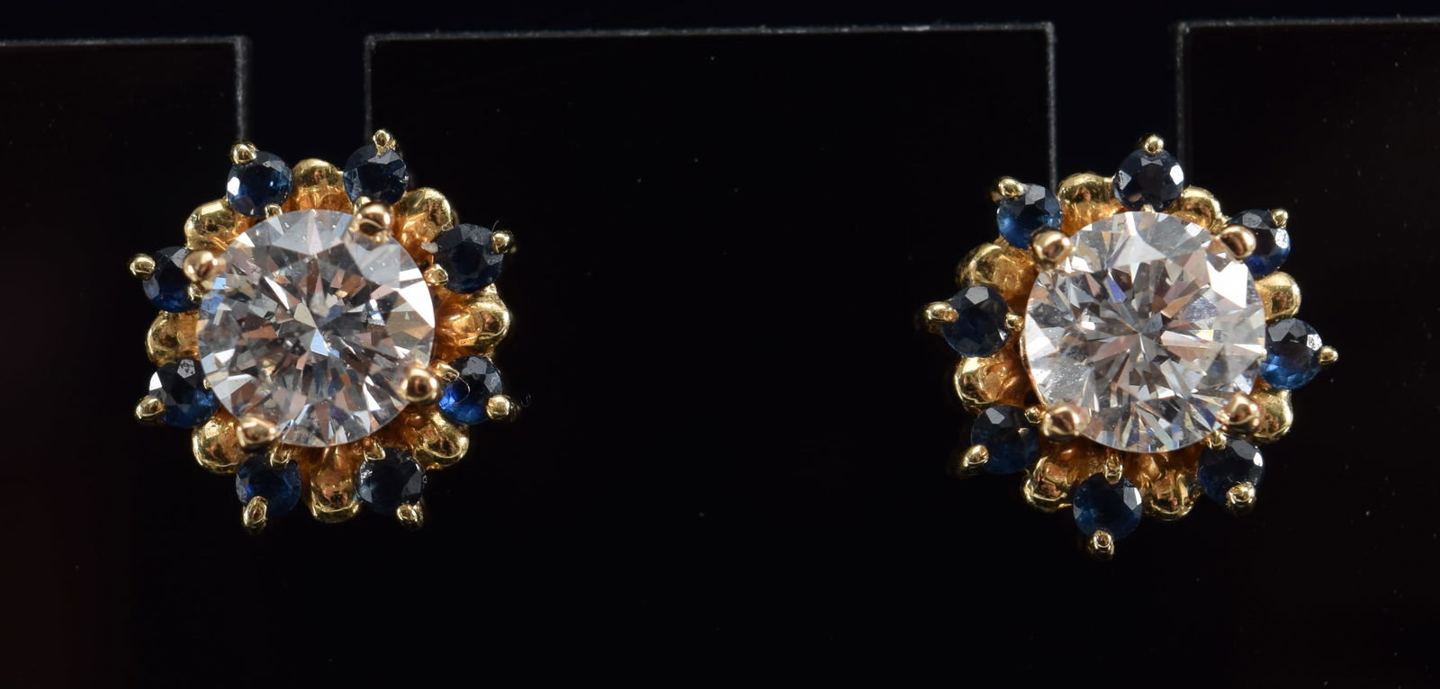 14K gold diamond stud earrings. Approx. 0.9ct each diamond. Approx. 6.2 and 6.3mm diameter. Good (1 of 9)