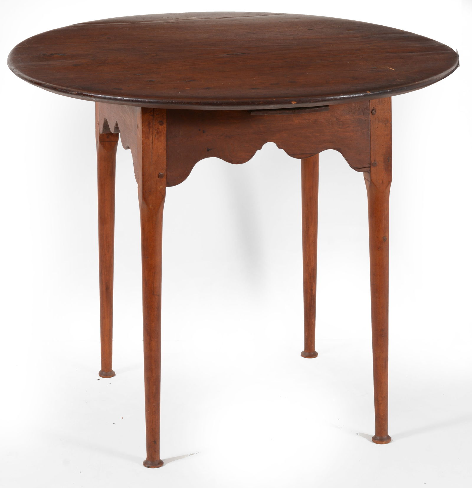 Colonial round top pine and maple tavern table, New England, 18th Century. Large round one piece (1 of 5)