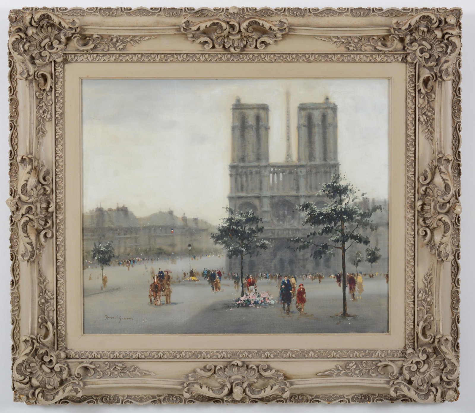 Andre Gisson. "Norte Dame, Paris". Large Paris street scene depicting Norte Dame, figures in (1 of 10)