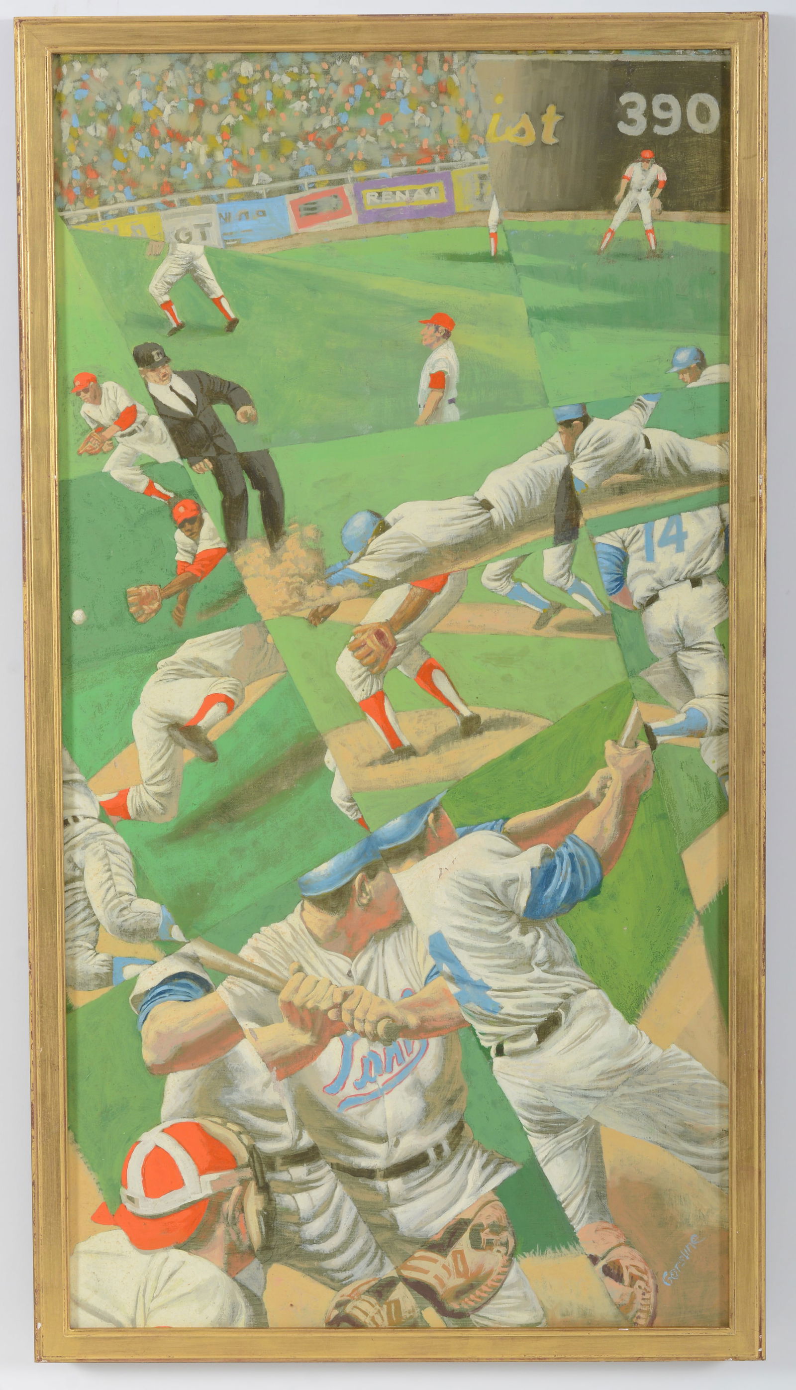 Douglas Gorsline. Vintage baseball illustration original painting. Oil on canvas. Framed. Signed (1 of 6)
