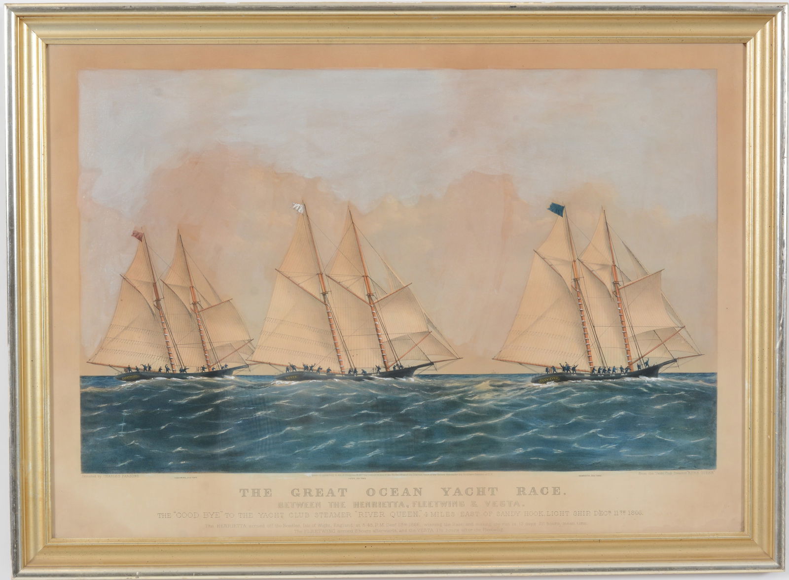 Large original folio Currier & Ives "The Great Ocean Yacht Race". Scene depicting the "Henrietta", (1 of 10)