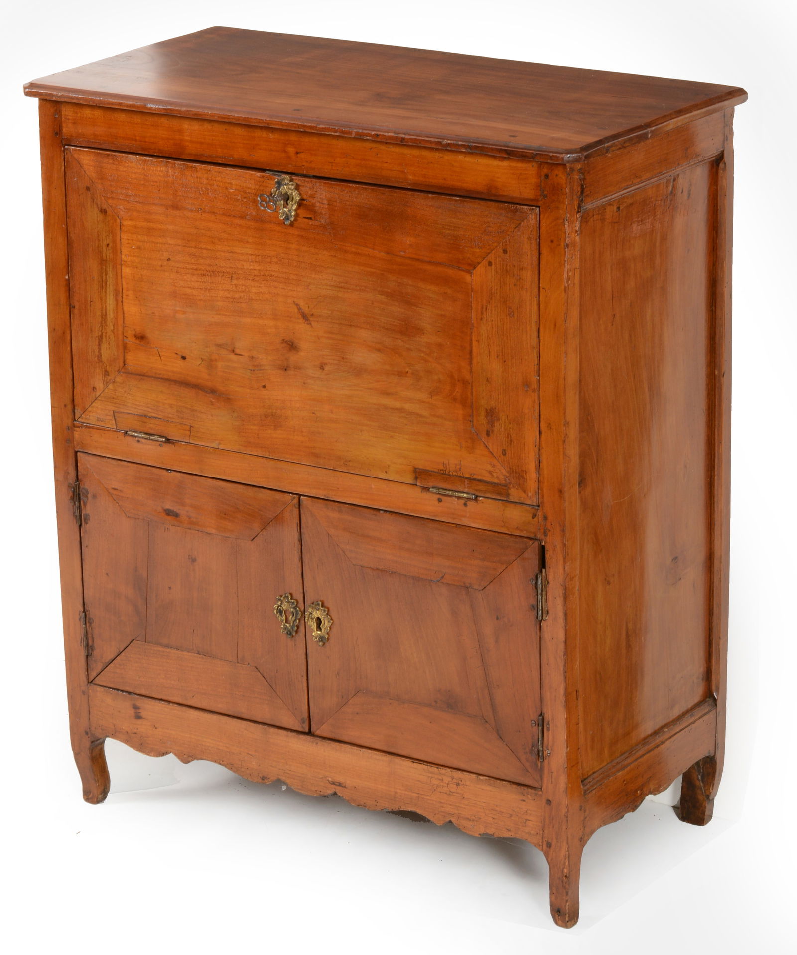 Diminutive French child's secretaire abattant, 19th Century. The drop front desk with leather (1 of 4)