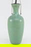 Teco Arts & Crafts art pottery vase, mounted as a lamp. Baluster form. Pale green glaze. Vase: