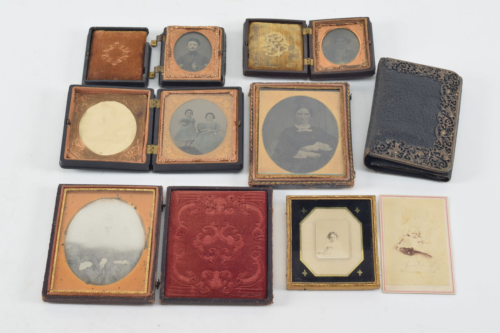 Lot of early photography. To include: 1) Ninth plate ambrotype of Civil War soldier in sergeants (1 of 9)